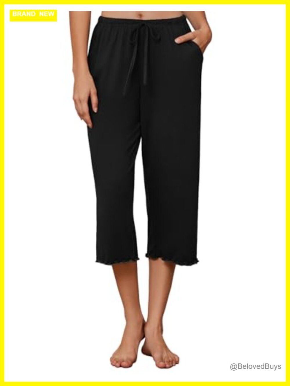 Ekouaer Women's Capri Pajama Pants Wide Leg Ruffle Hem Sleep Bottoms